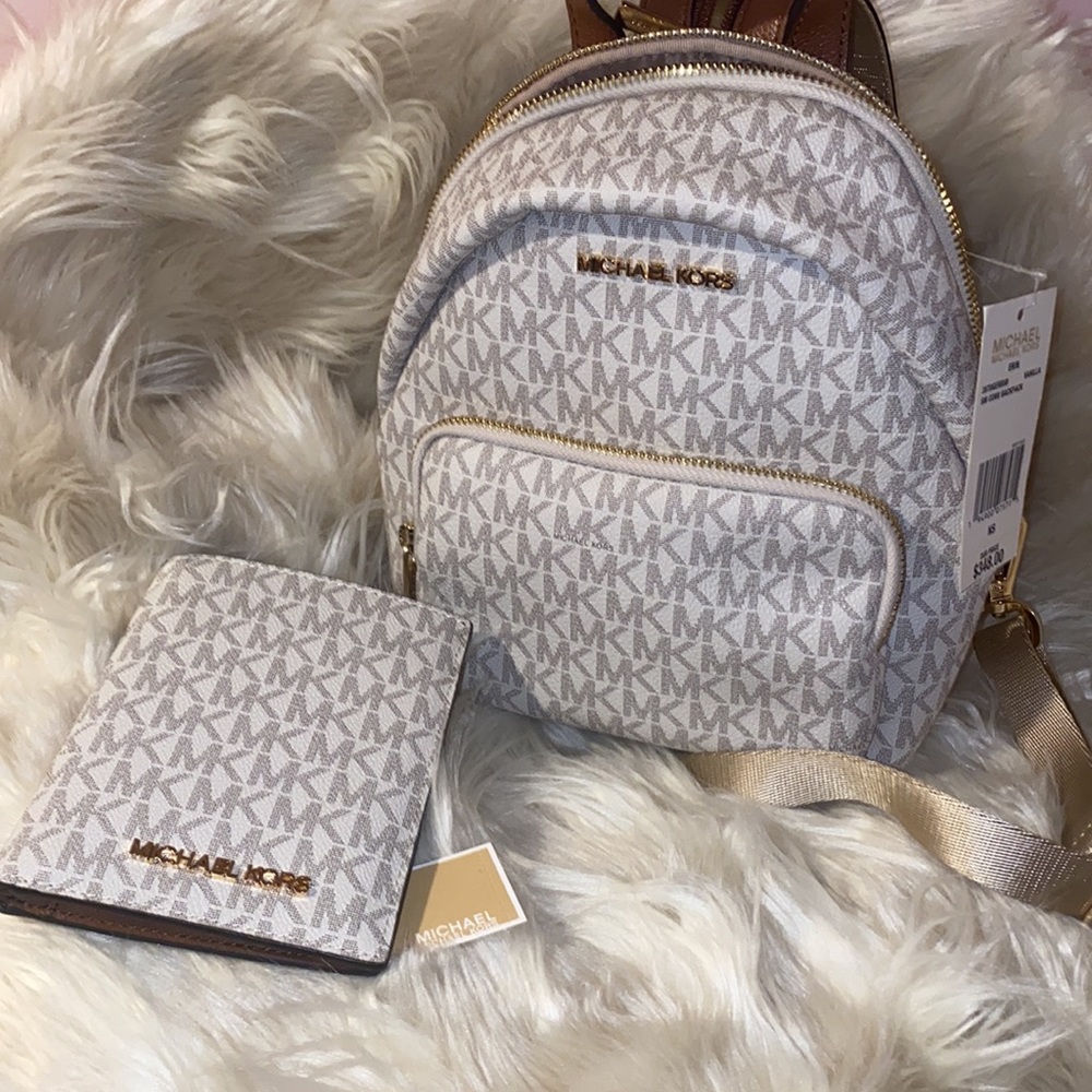 Michael kors white/cream ERIN small Logo Backpack and JET SET TRAVEL